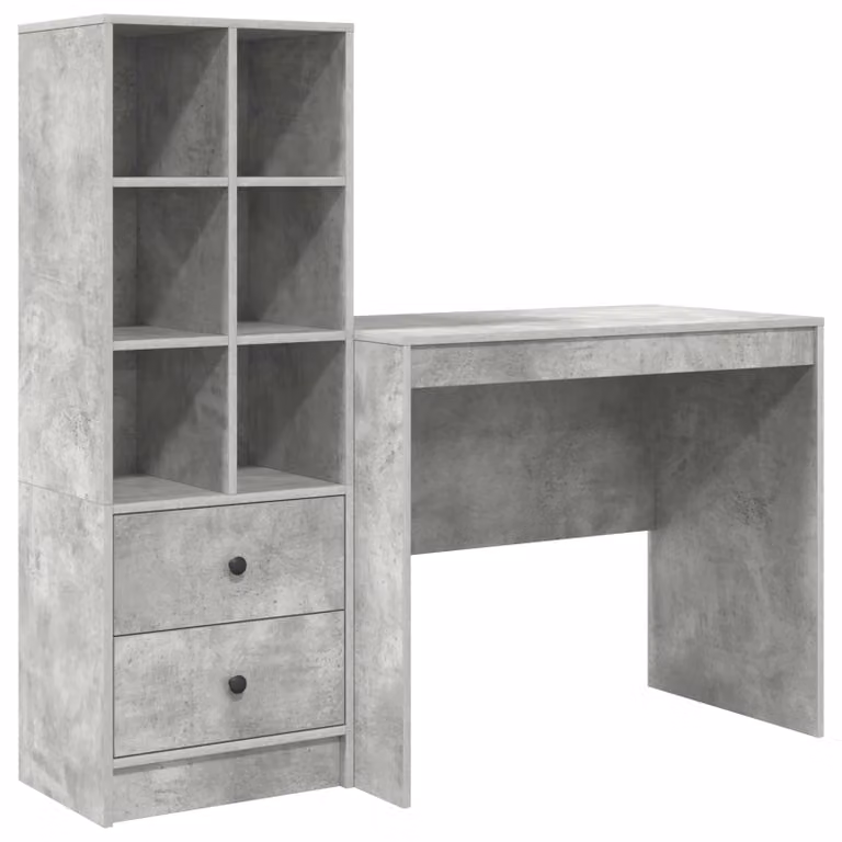 Set de 2 escritorios modernos vidaXL con estantería en gris concreto y marrón, An/P/Al: 135,5 x 50 x 127 cm