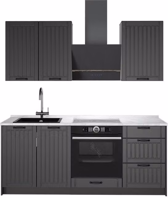 Cocina para solteros Vicco Fame-Line en color gris antracita con acabado mate, Ancho: 190 cm
