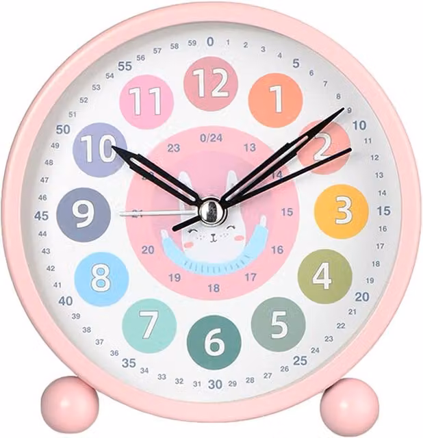 Reloj Despertador Infantil TUSERXLN de Mesa Analógico y Silencioso, Diseño de Conejo en Color Rosa, Diámetro: 10,2 cm