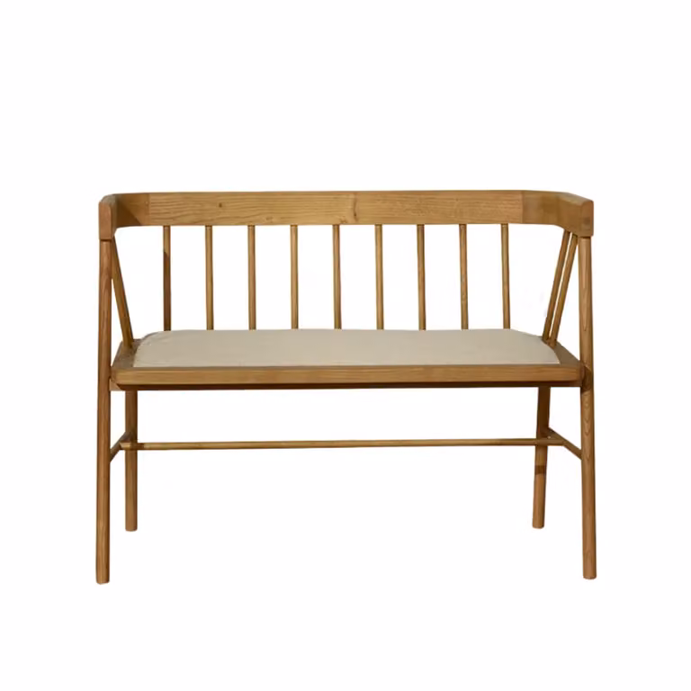 Banco de roble macizo Robin des Bois en color beige con tapizado de tela lino