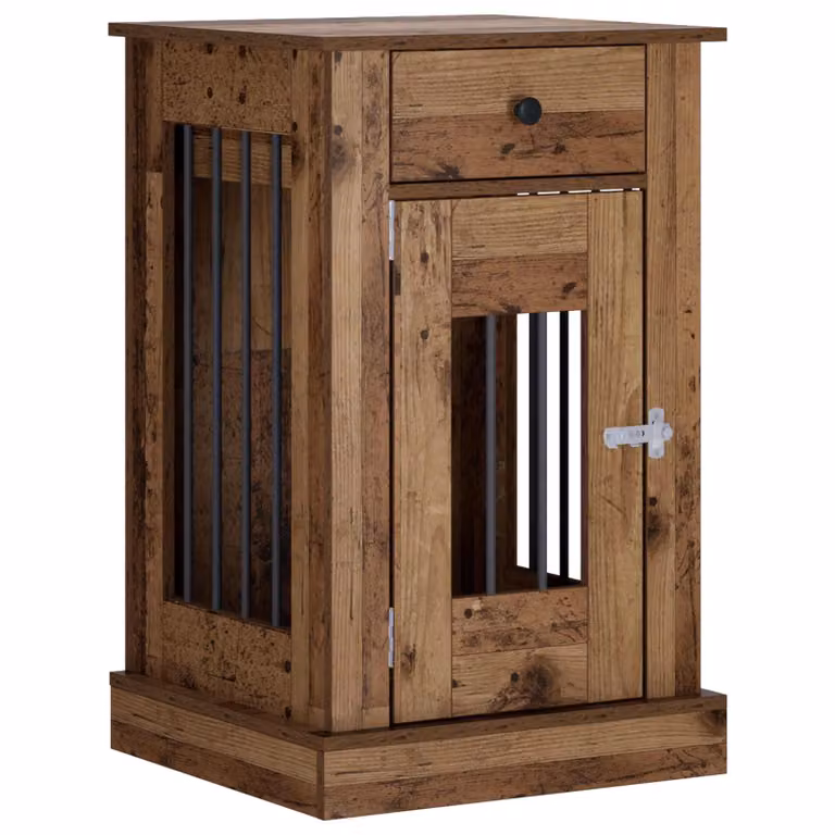 Mueble para jaula de perro vidaXL de madera envejecida en color marrón, An/P/Al: 50 x 47,5 x 80 cm