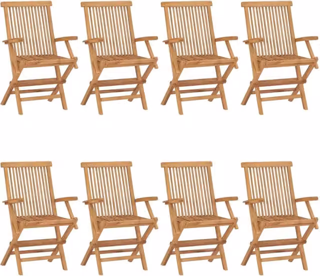 Set de 8 sillas de jardín SYFAX de madera de teca apilables en color marrón con reposabrazos