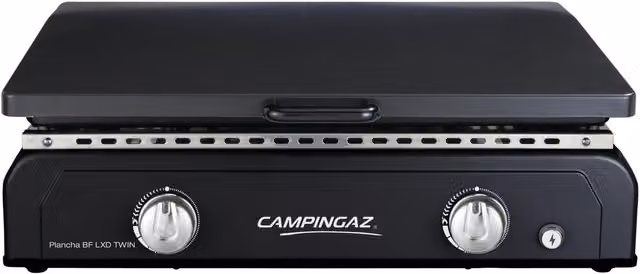 Plancha a gas Campingaz Blue Flame LXD Twin de 6 kW con 2 quemadores en color azul y negro