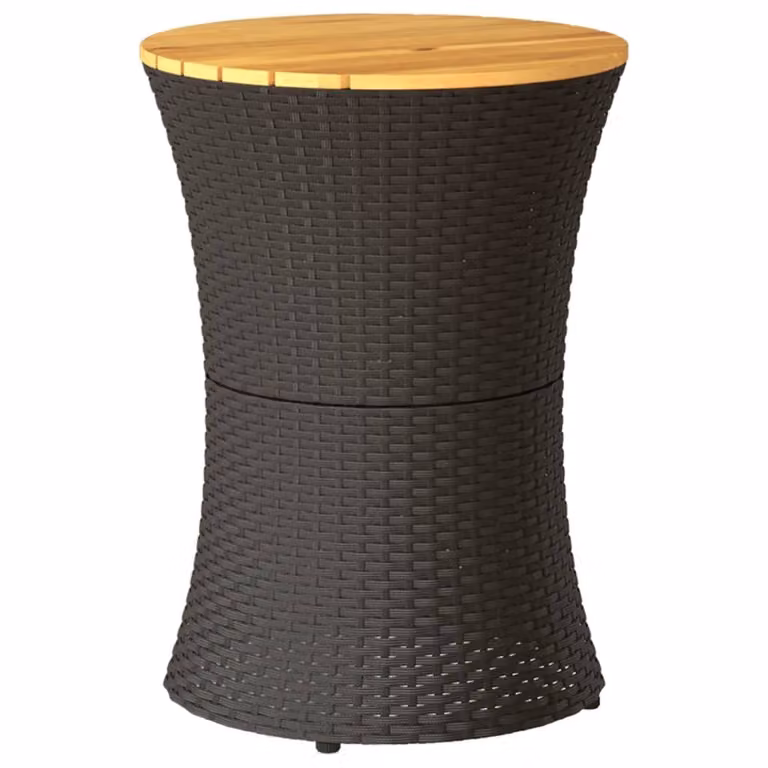 Mesa de jardín Syfax redonda de ratán sintético y madera de acacia en negro y marrón