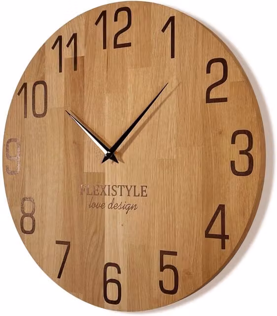 Reloj de pared analógico moderno Flexistyle de madera en color marrón y multicolor, diseño redondo y silencioso, Diámetro: 50 cm