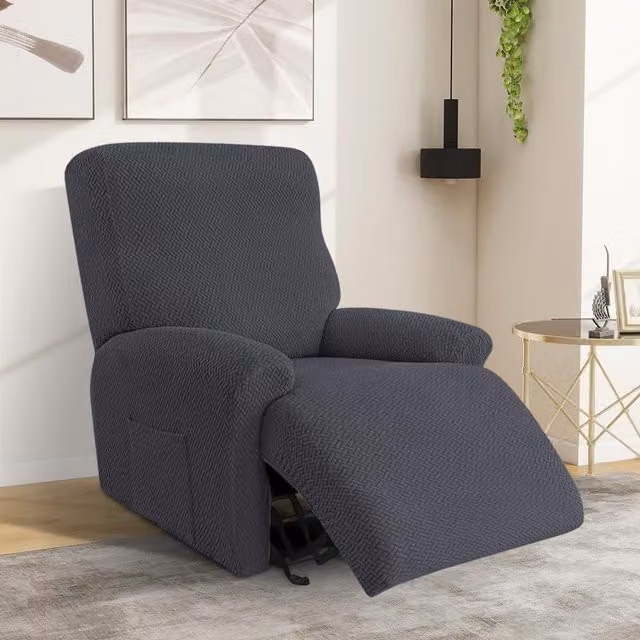 Juego de 4 fundas elásticas Neptune para sillón reclinable con protectores de reposabrazos, color gris, diseño liso en tejido jacquard