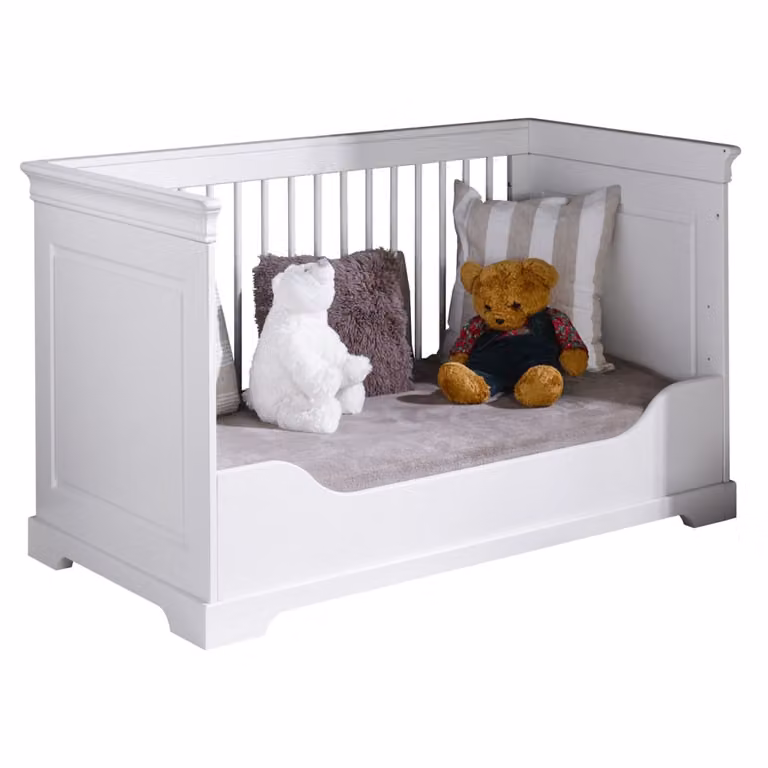 Cuna evolutiva Montessori ID Kids de madera maciza y MDF con colchón, color blanco, 70 x 140 cm