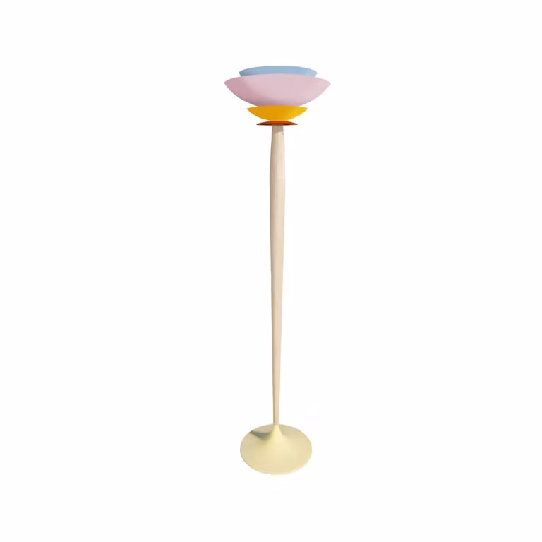 Lámpara de pie Tosel de madera y metal en color beige con pantalla multicolor y altura de 160 cm