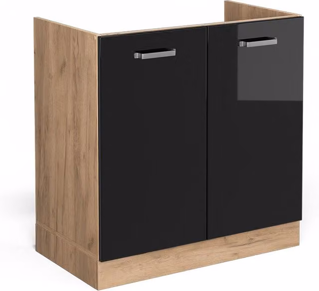 Armario bajo para fregadero Vicco R-Line en negro brillo intenso de 80 cm