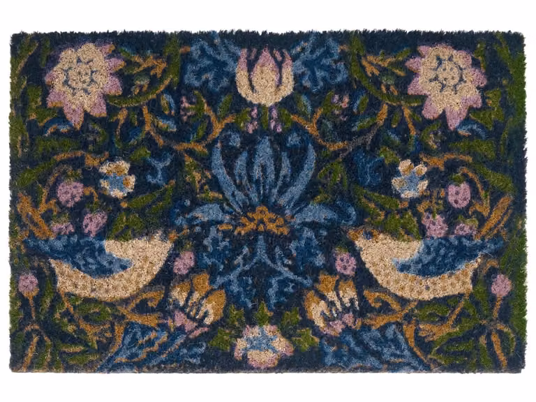Felpudo Beliani con diseño floral multicolor de fibra de coco y antideslizante, An: 40 cm, Al: 60 cm