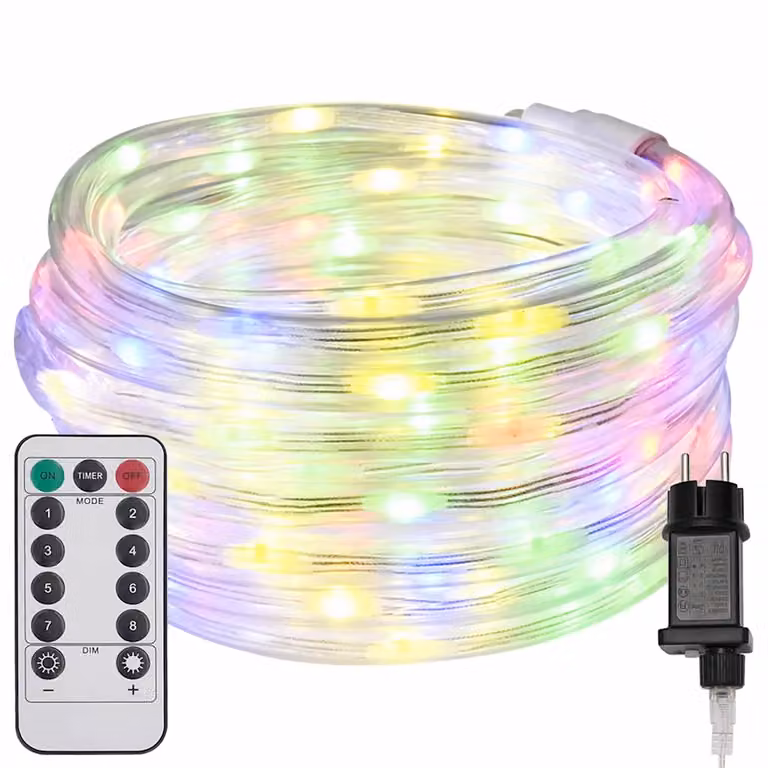 Luz de cuerda RGB vidaXL con 240 LED multicolor y mando a distancia, 10 m de longitud en PVC transparente