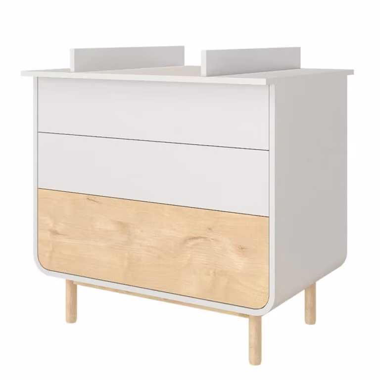 Cómoda cambiador con 3 cajones ID Kids en color blanco y madera para habitación infantil
