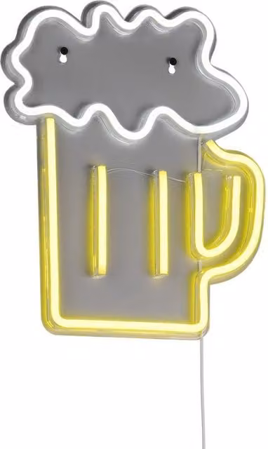 Aplique mural de neón con diseño de cerveza LED de Trio Leuchten en colores amarillo y gris con conexión USB-C y 5W de potencia