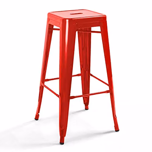 Lote de 4 taburetes de bar Oviala en metal rojo brillante para cocina o despacho