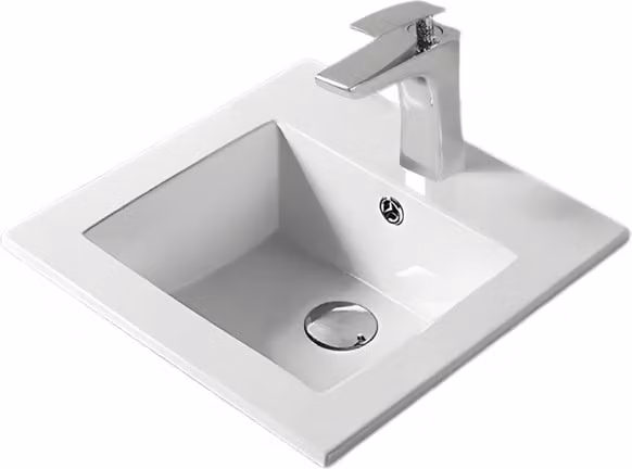Lavabo de encastre rectangular de cerámica OTITEC en color blanco, An/P/Al: 41,5 x 41,5 x 0 cm