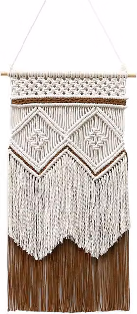 Decoración de pared de macramé bohemia XISRENS con diseño geométrico en colores beige y blanco para tu salón o dormitorio