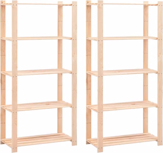 vidaXL Estantería de 5 niveles de madera de pino maciza en color beige, 2 unidades, An/P/Al: 80 x 38 x 170 cm
