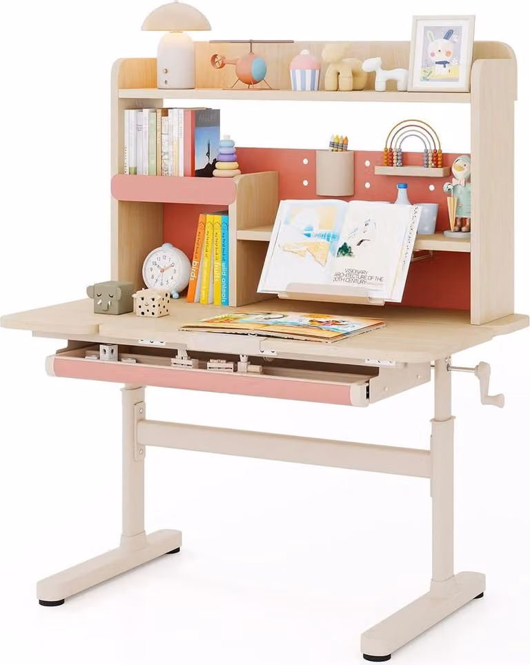 Escritorio infantil ajustable Northix con superficie inclinable en color rosa