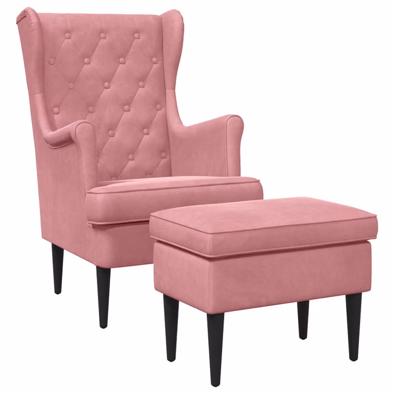 Set de sillón con pouf de la marca vidaXL en terciopelo rosa para salón o dormitorio