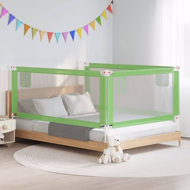 Barandilla de seguridad extensible para cama infantil vidaXL en color verde de tela y metal, An: 200 cm, Al: 25 cm