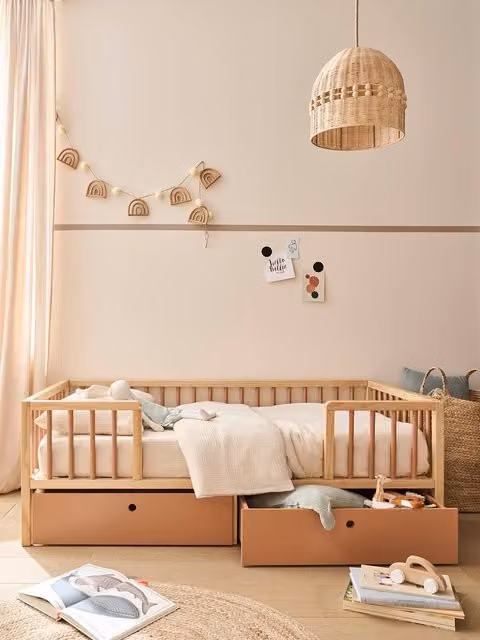 Cama infantil ATRAPASUEÑOS de VERTBAUDET con cajones y gran almacenamiento, color canela, An/P: 140 x 70 cm