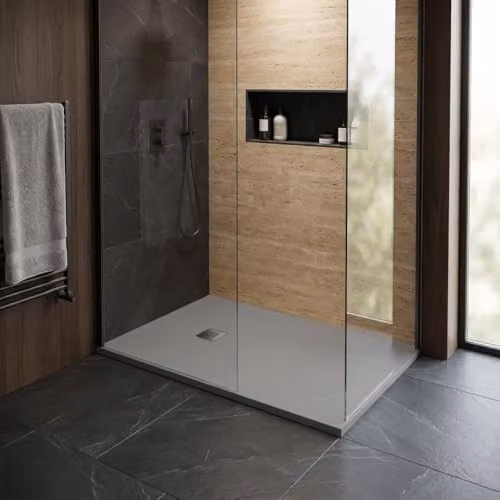 Plato de ducha rectangular Hidronatur de mineral cast color gris antideslizante An/P: 80 x 80 cm