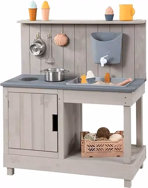 Cocina infantil Muddy Buddy de madera y plástico en color gris, An/P/Al: 40 x 40 x 90 cm