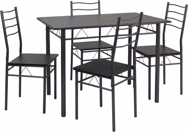 Conjunto de mesa y 4 sillas de comedor Bari de VS VENTA-STOCK en negro y gris con estructura metálica, An/P/Al: 110 x 70 x 76 cm