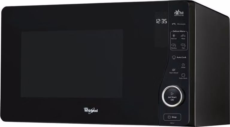 Microondas Whirlpool MWF 420 BL independiente de 25 litros en color negro con 800 W y control táctil
