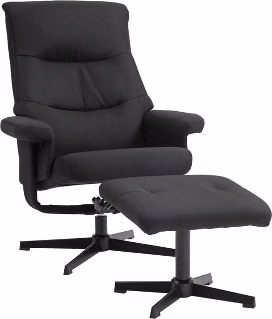 Sillón Lounger con Reposapiés NORTHIX en Terciopelo Negro con Giro de 360 Grados y Reposabrazos