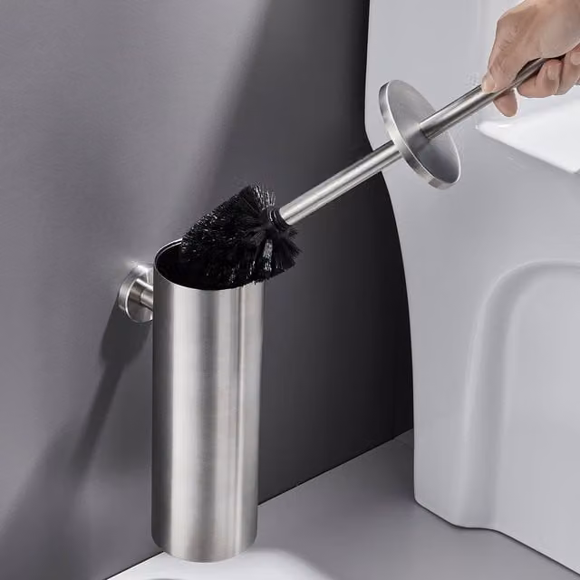 Escobilla de baño con soporte y tapa Auralum en acero inoxidable color plata para montaje en pared