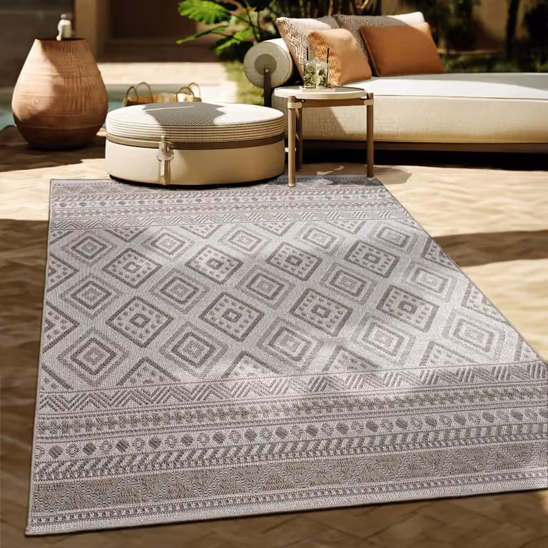 Alfombra Paco Home de estilo boho étnico en color beige para exterior e interior, tejido plano de polipropileno, An/P: 80 x 250 cm