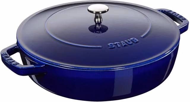 Cazuela Staub de hierro fundido esmaltado con tapa, color negro o azul, Diámetro: 24 cm