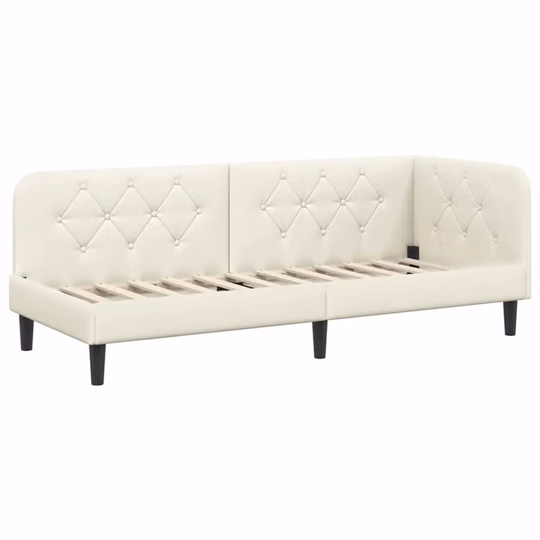 Estructura de cama de esquina vidaXL tapizada en terciopelo beige, An: 80 cm, Al: 200 cm