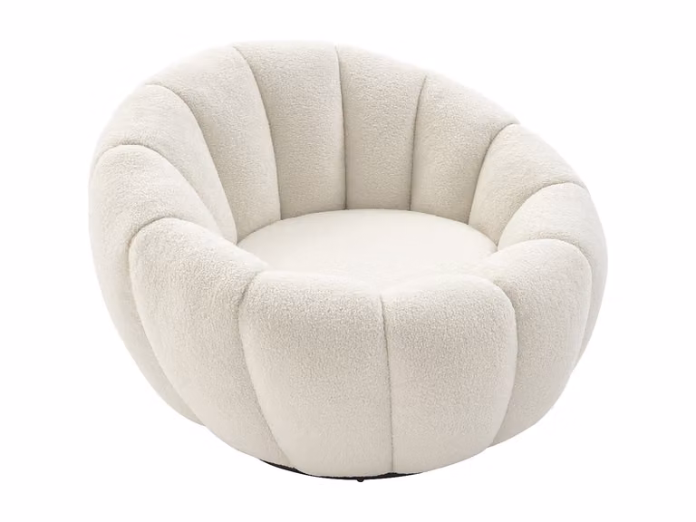 Sillón giratorio moderno COSSATO en tela bouclé blanco con reposabrazos