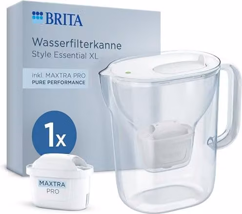 Jarra filtrante de agua Brita Style Essential XL blanca con tapa, capacidad de 3,6 l y 1 filtro Maxtra Pro Pure Performance