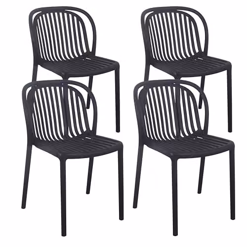 Juego de 4 sillas de terraza y jardín Oviala de plástico negro apilables con reposabrazos