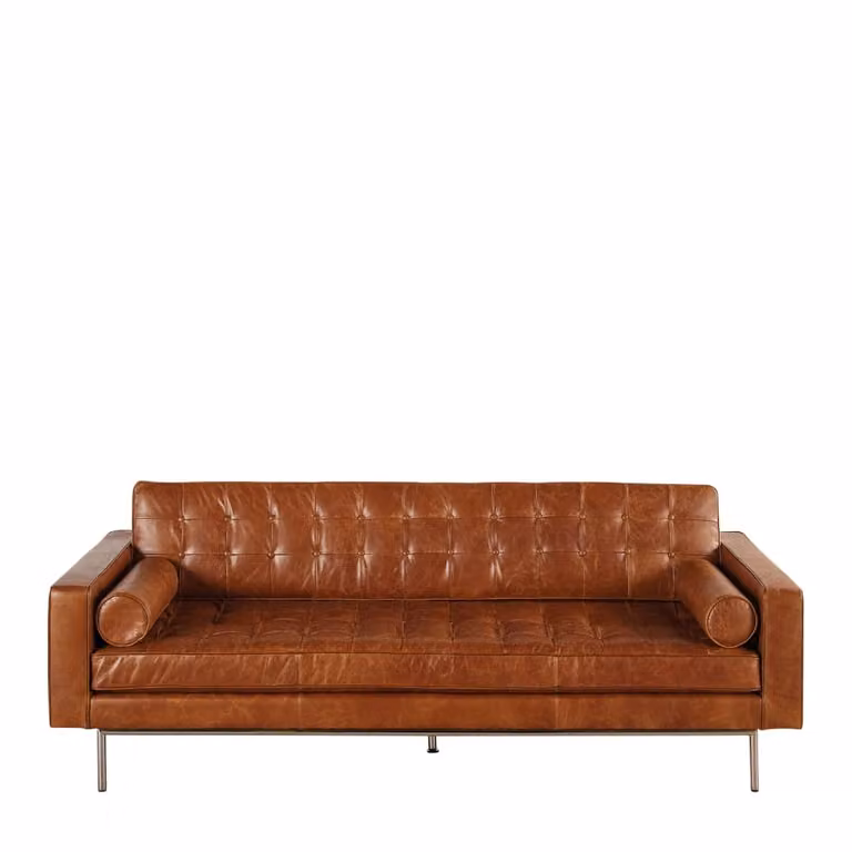 Sofá de 3 plazas Maison du Monde de cuero marrón con estructura de madera y metal de 215 cm