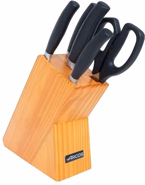 Set de cocina Arcos Serie Clara de 4 piezas con cuchillos de acero inoxidable, tijeras y taco negro