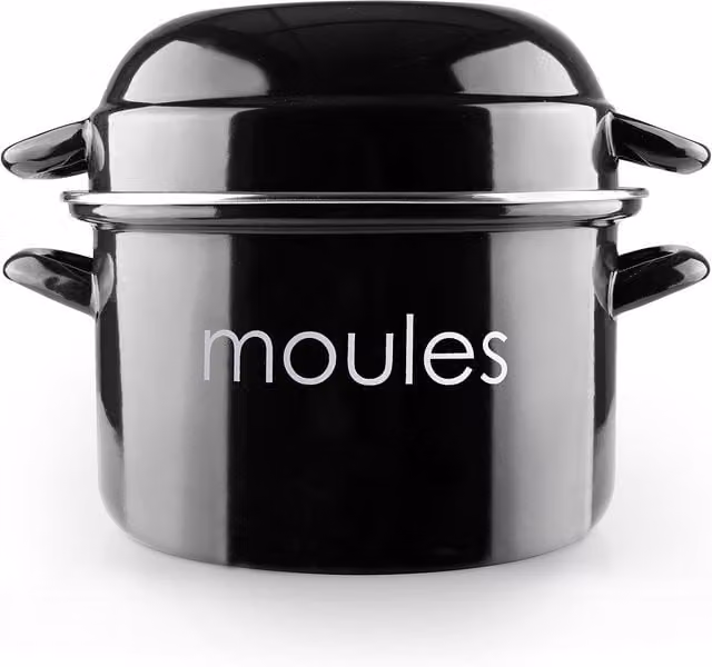 Olla para mejillones redonda Ibili de acero esmaltado con tapa especial en color negro