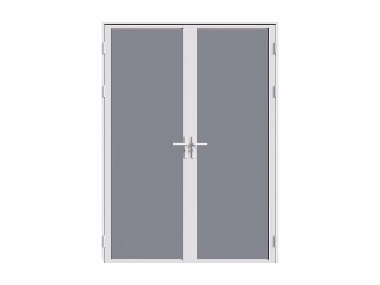 Puerta de dos hojas reversible de aluminio y vidrio templado ahumado LOXTON, color blanco, An: 73 cm, Al: 204 cm