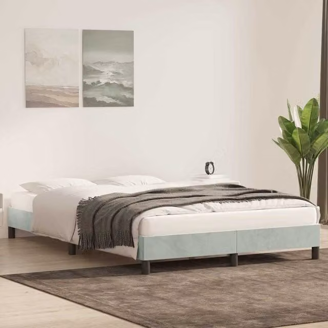 Estructura de cama tapizada en terciopelo SYFAX color gris An/P/Al: 200 x 220 x 163 cm
