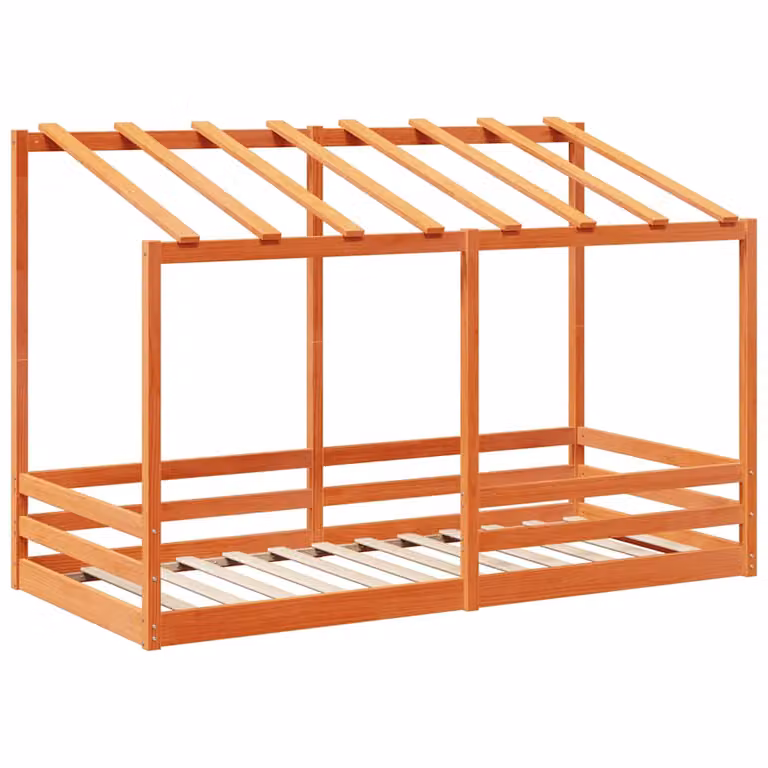 Cama infantil con estructura de casa vidaXL de madera maciza de pino en color marrón, An/P/Al: 90 x 200 x 138 cm