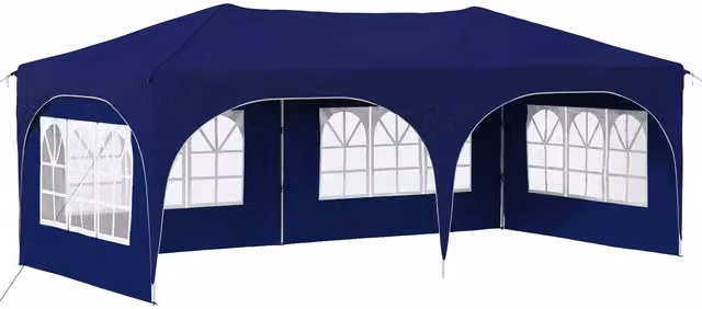 Carpa plegable SYFAX para fiestas en color azul con tela de poliéster y estructura metálica, An/P/Al: 575 x 288 x 245 cm