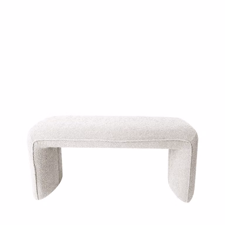 Banco tapizado en tela rizada de estilo moderno en color blanco, Ancho: 100 cm