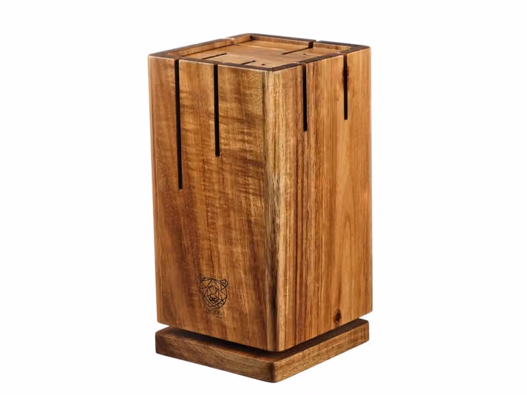 Bloque de cuchillos giratorio Skagen de la marca Björn en madera marrón y acero inoxidable