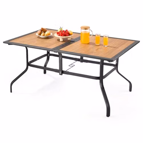 Mesa de jardín rectangular VEVOR para 4 a 6 personas, acero con acabado mate, An/P/Al: 150,5 x 96 x 72,5 cm, disponible en marrón o negro