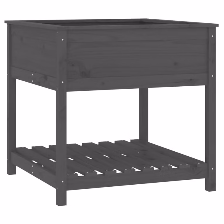 Jardinera con estante de madera maciza de pino gris vidaXL An/P/Al: 82,5 x 82,5 x 81 cm