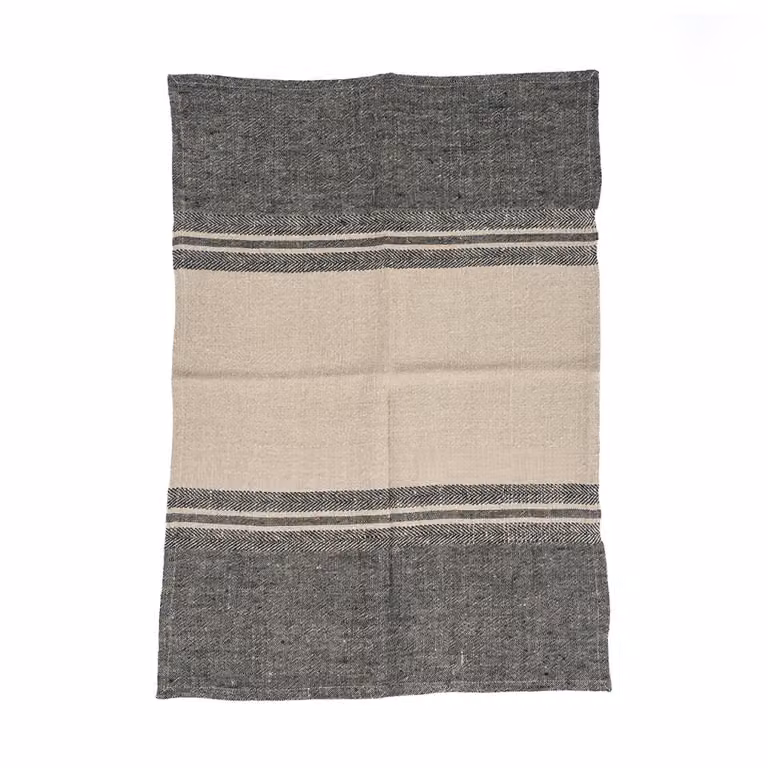 Paño de cocina de lino con rayas de Bazar Bizar en marrón y negro, An/Al: 50 x 70 cm