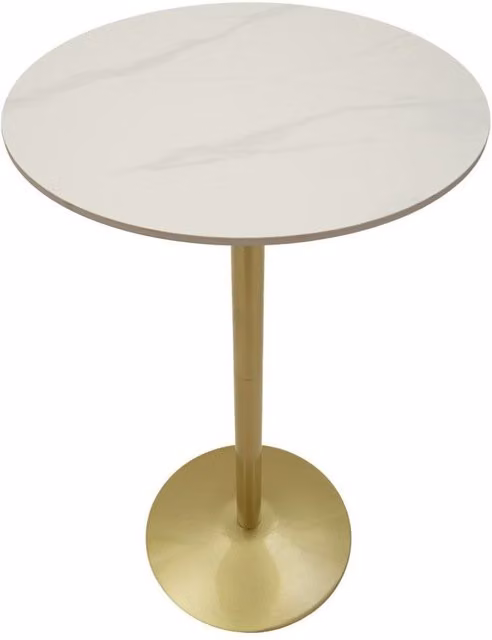 Mesa de bar redonda Mauro Ferretti con tablero de mármol y estructura de metal dorada, Diámetro: 60 cm, Altura: 103 cm